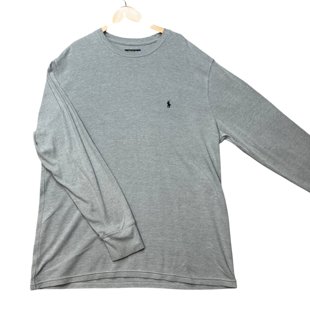 Polo Ralph Lauren Waffle Knit Thermal Shirt Men XL Heather Gray Long Sleeve PONY